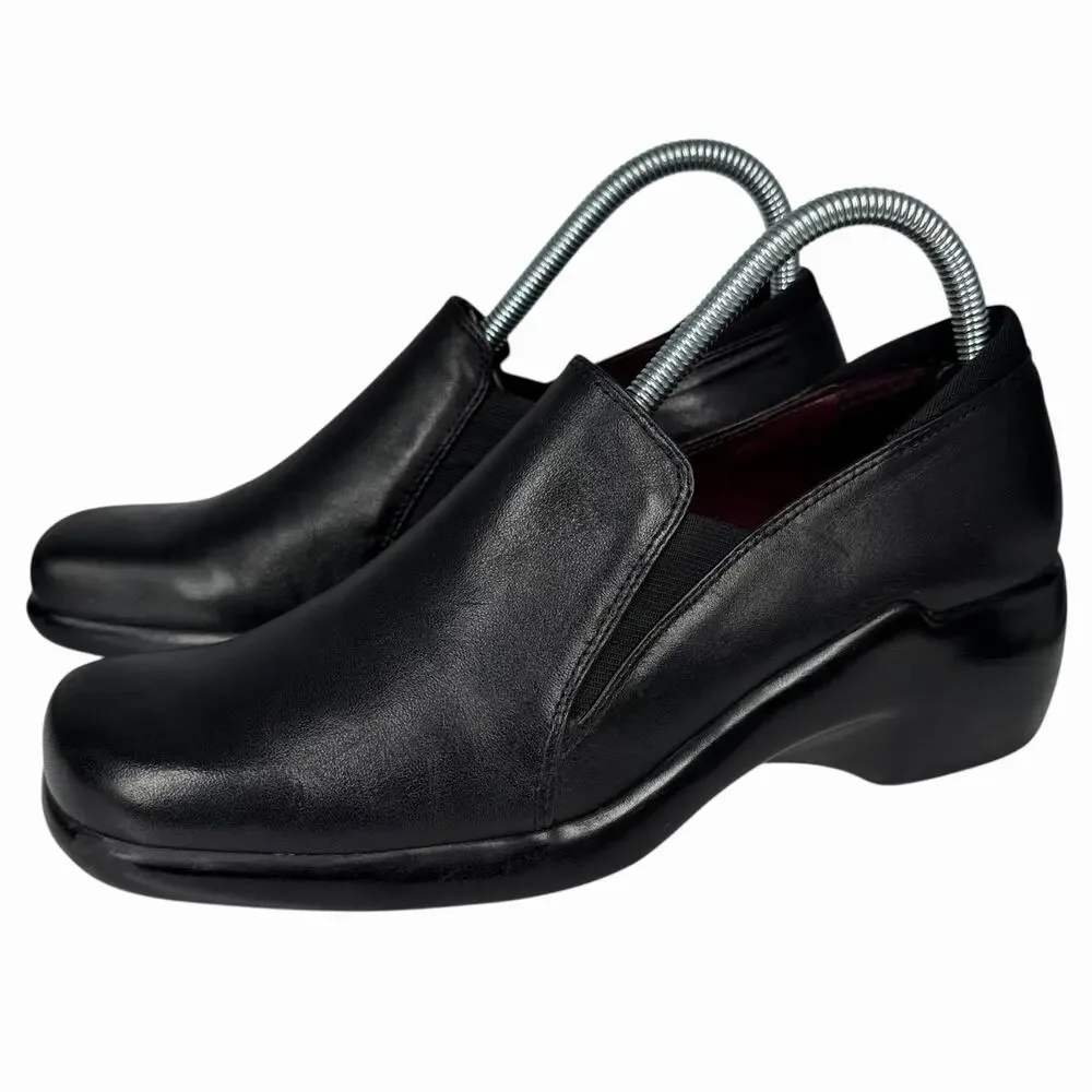 Bandolino Womens Sz 8.5M Black Leather Slip On Loafers Comfort Wedge Heels